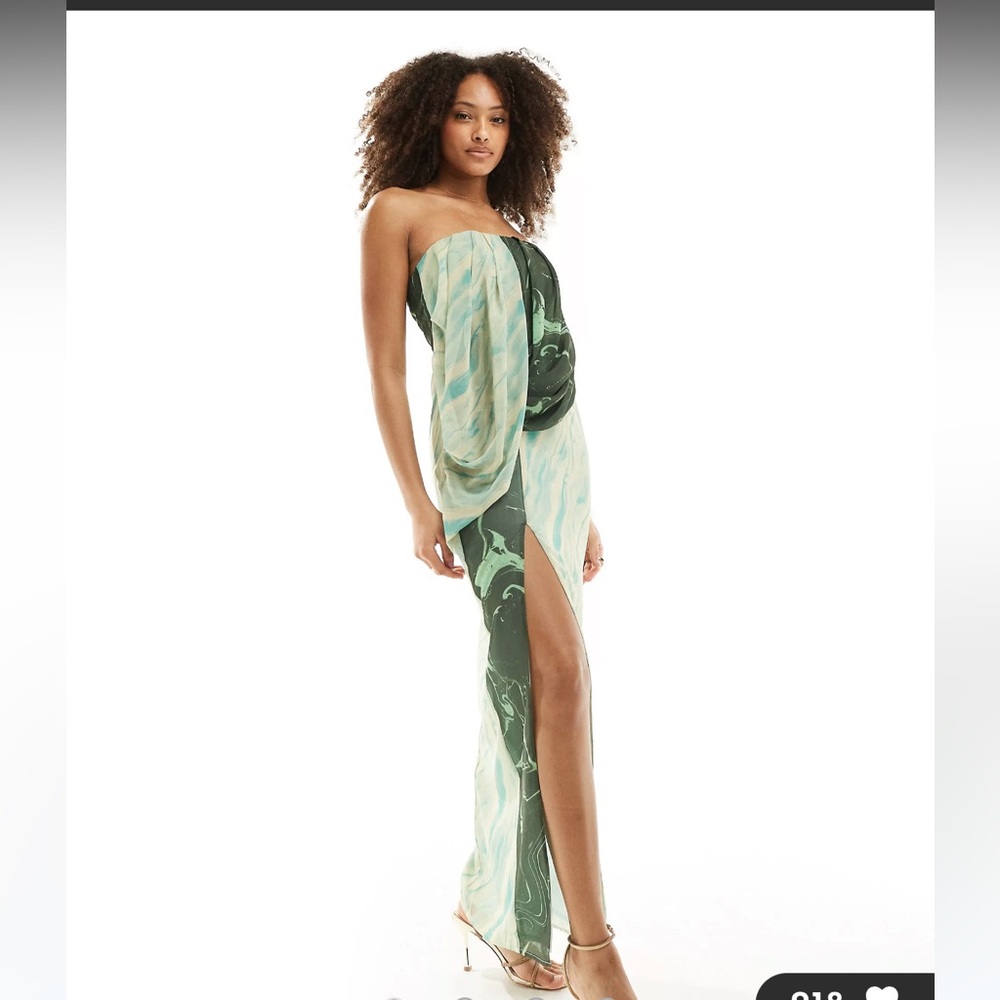 ASOS DESIGN bandeau draped maxi dress in green abstract print